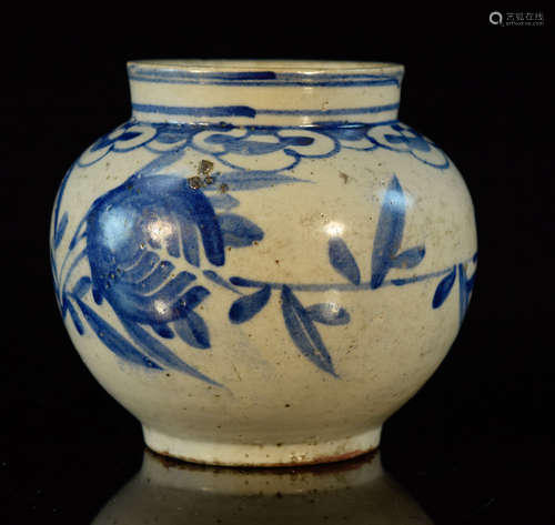 Antique Korean Blue White Porcelain Vase