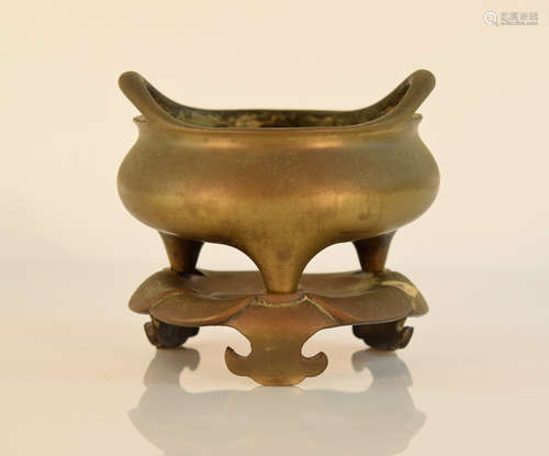 Chinese Bronze Censer with Origial Base