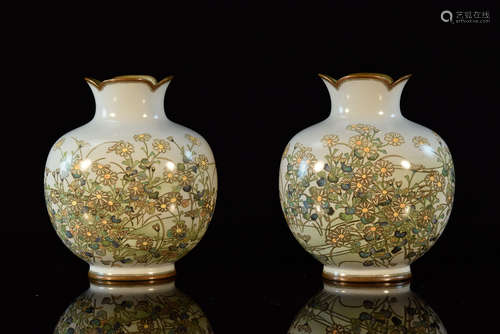 Pair Japanese Wire and Wireless Cloisonne Vases