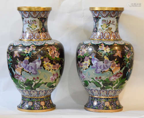 Massive Pair Chinese Cloisonne Vases