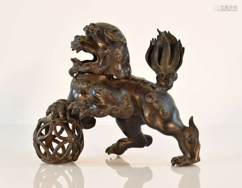 Japanese Bronze Foolion with Ball