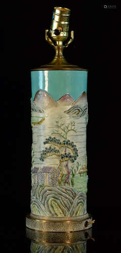 Chinese Porcelain Vase with Raised Landscape Scene