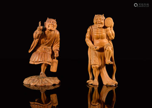 Japanese Boxwood Carving of Oni - Pair