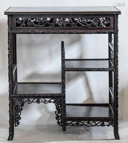 Chinese Carved Rosewood Table with Two Tier