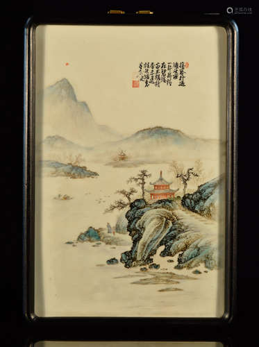 Chinese Porcelain Tile with Landscape Scene