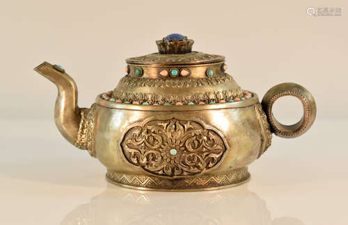 Chinese Tibetan Mongolian Silver Metal Ewer