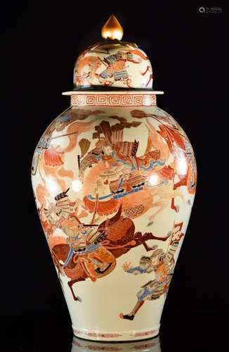 Japanese Samurai Decorated Kutani Floor Covered Vase