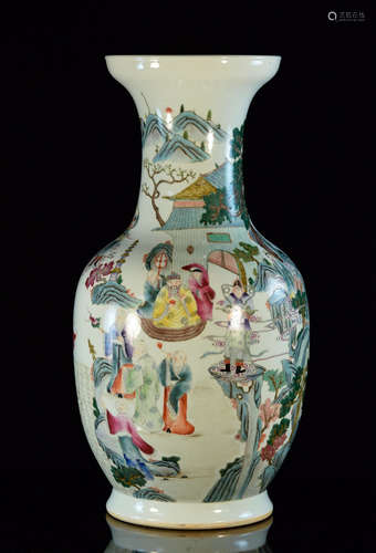 Large Chinese Famile Rose Porcelain Vase - Figural Scene