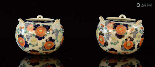 Pair Japanese Porcelain Hanging Bowl