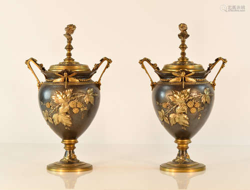 Pair Asthetic Movement Bronze Vases