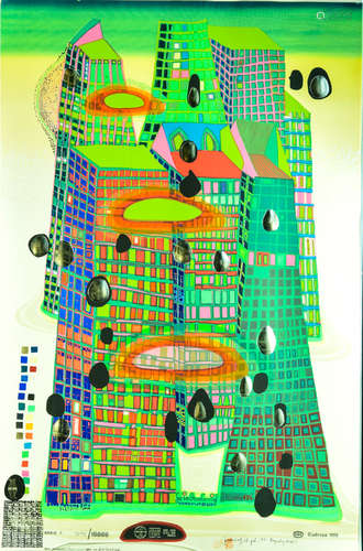 Original Signed Embellished Modernist Vintage Serigraph Titled: Good Morning City, Bleeding Town