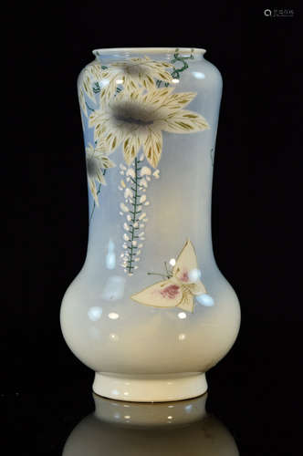 Japanese Studio Porcelain Vase - Butterfly - Signed