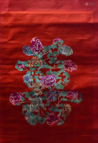 Large Chinese Embroidery Scroll of Floral Scene