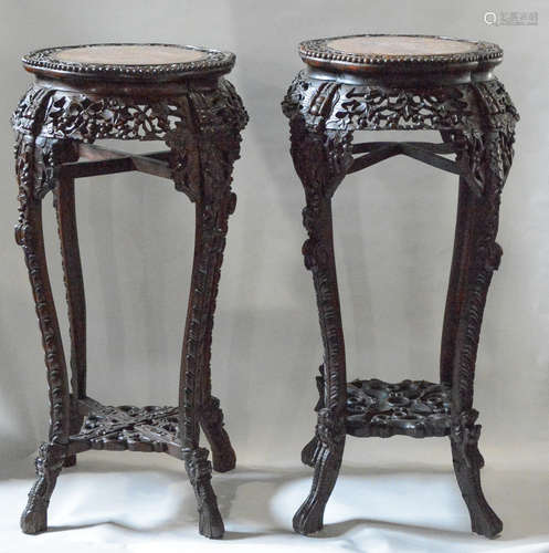 Two Chinese Rosewood Stand with Marble Top