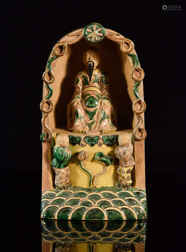 Chinese Sancai Bisque Porcelain Buddha Shrine