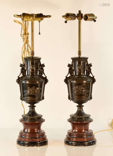 Pair Neo Classical Bronze Vase lamp