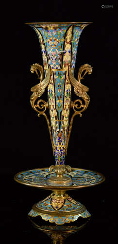 French Champleve Vase with Double Handle