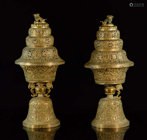 Pair Tibetan Mongolia Silver Covered Butter Lamp