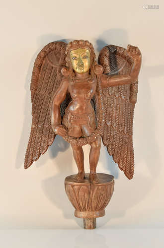 Indian Wood Figurine of Angle of Western Portrait