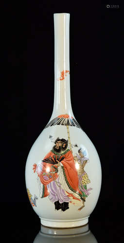 Chinese Longneck Porcelain Vase with Figurine