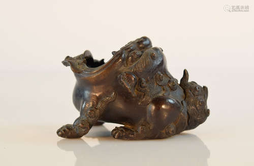 Chinese Bronze Foolion with Mouth Open Toward Sky