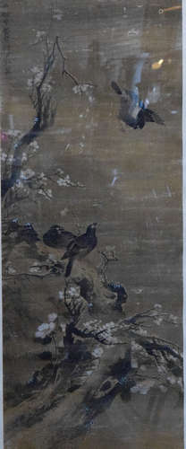 Chinese Painting on Silk of Bird Scene - 17th cen