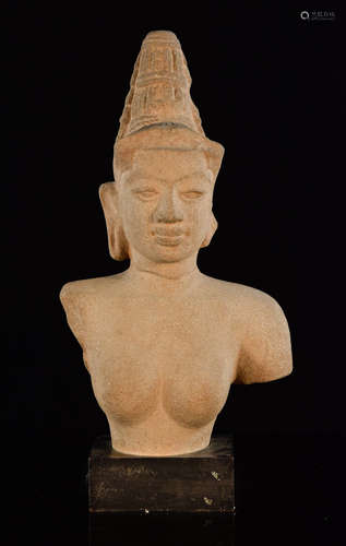 Southeast Asian Sandstone Bust of Half Torso