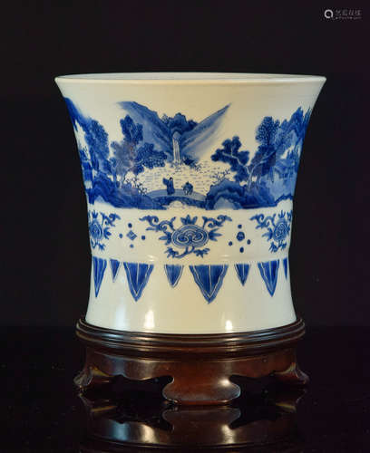 Chinese Kangxi Blue White Porcelain Brush Pot