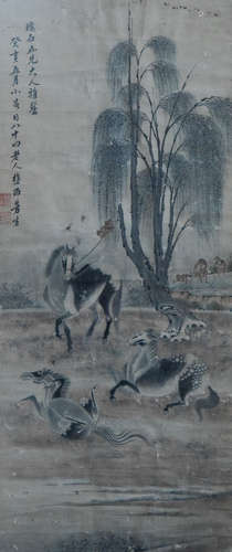 Chinese Framed Painting of Horse Scene