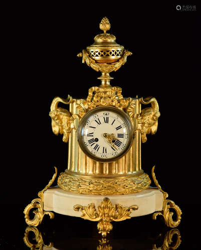 Large Louis XVI Style Bronze Clock with Ram Head