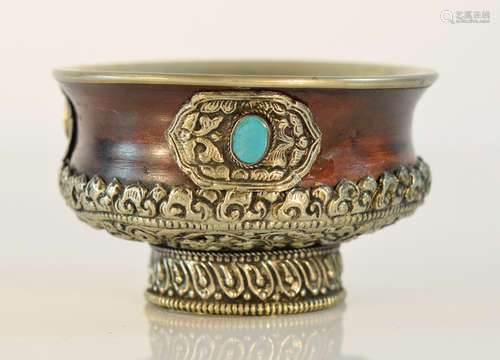 Tibetan Silver Bowl with Burlwood Body