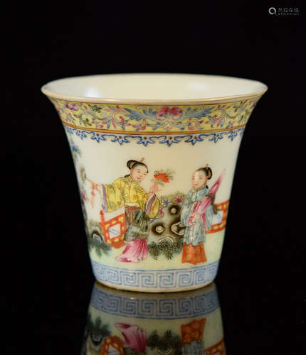 Chinese Famille Rose Porcelain Cup with Figural Scene