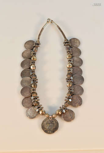 Silver Chain Necklace with Indian Coins