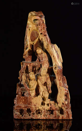 Chinese Soapstone Carving of Monk and Lady