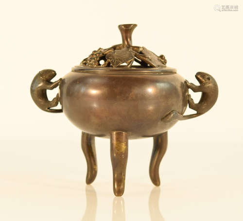 Chinese Bronze Censer with Squirrel