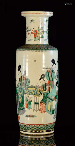 Chinese Famille Verte Porcelain Rouleat Vase