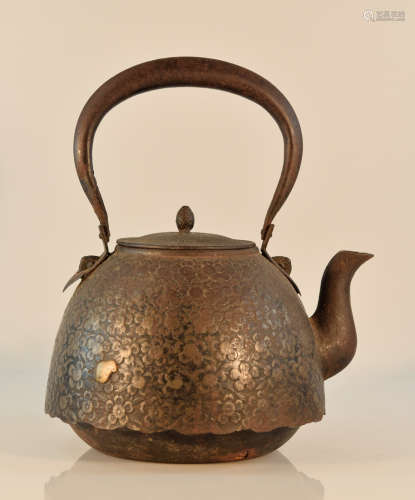 Japanese Iron Teapot with Plum Scene