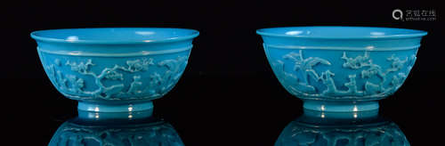 Chinese Blue Peking Glass Bowl - Pair