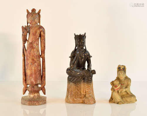 Group of Three Chinese Soapstone Carving of Kuanyin