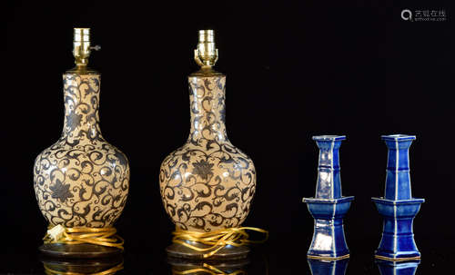 Group of Chinese Porcelain - Vase lamp Candle Stick