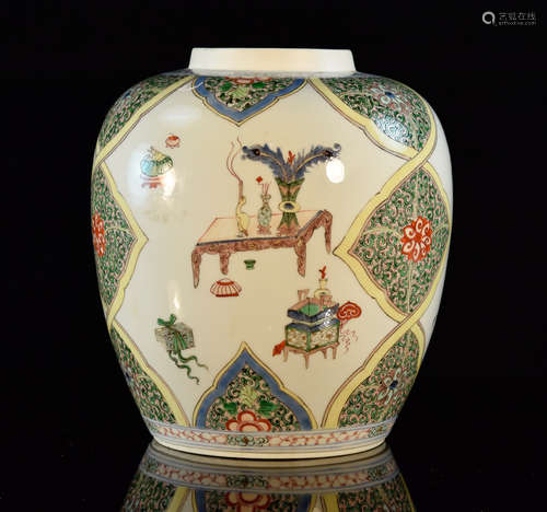 Chinese Famille Verte Jinger Jar with Floral Scene