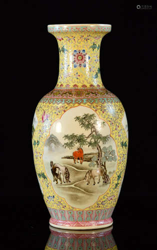 Chinese Porcelain Vase with Horse Scene