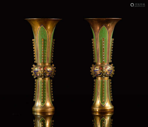 Chinese Cloisonné Enamel Ku Vases - Pair