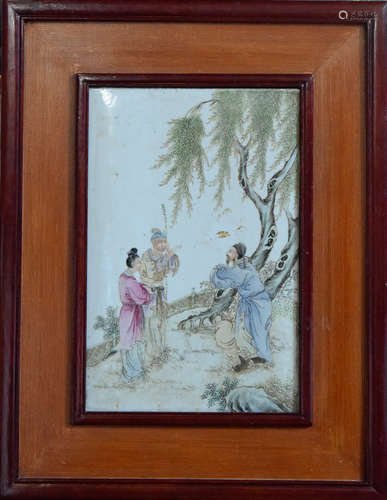 Chinese Porcelain Plaque in Frame