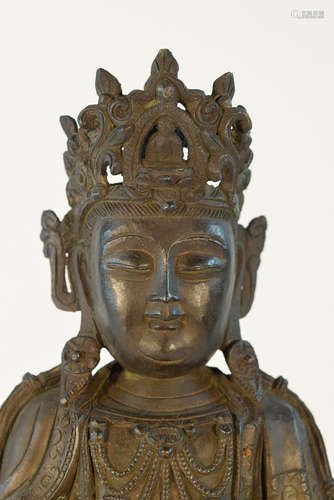 Chinese Ming Bronze Kuanyin with Base