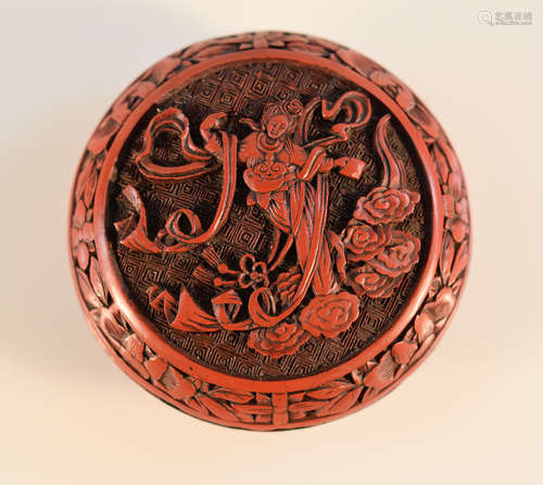 Chinese Round Cinnebar Seal Paste Box