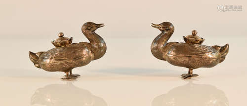 Pair Chinese Export Silver Birds