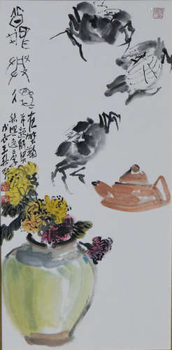 Chinese Painting on Paper - Crab and Fruit