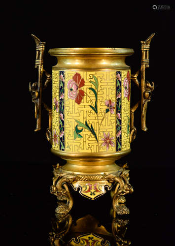 French Cloisonne Champleve Vase of Asian Influence