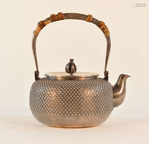 Japanese Silver Teapot with Hobnail Design